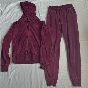 Women's Burgundy Velour Tracksuit